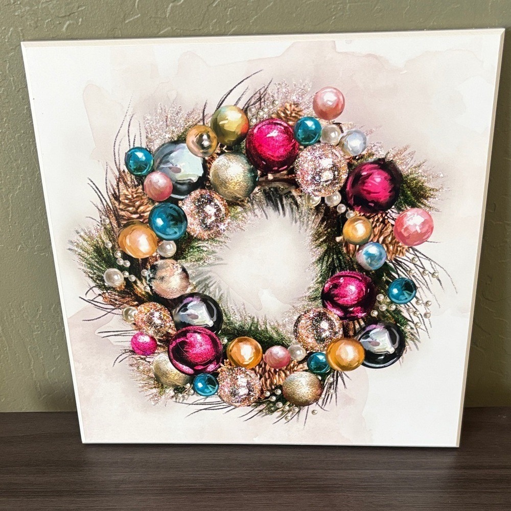 Pier 1 Pastel Decorated Holiday Wreath Picture NWOT